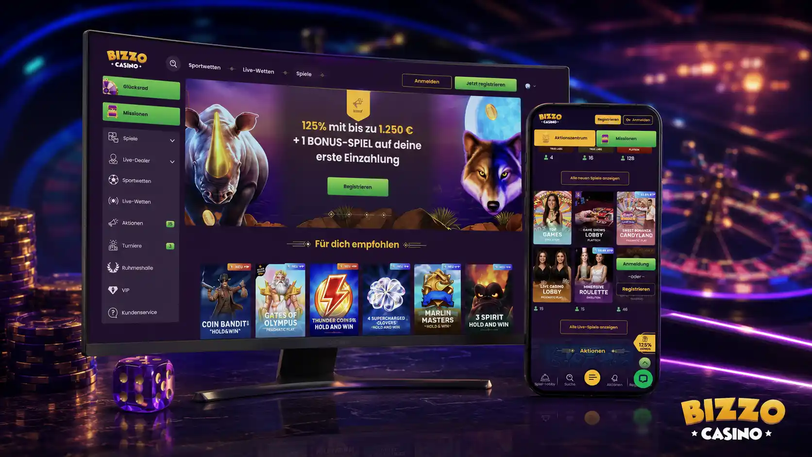 So meldest du dich bei Bizzo Casino an